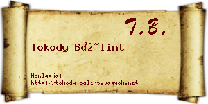 Tokody Bálint névjegykártya